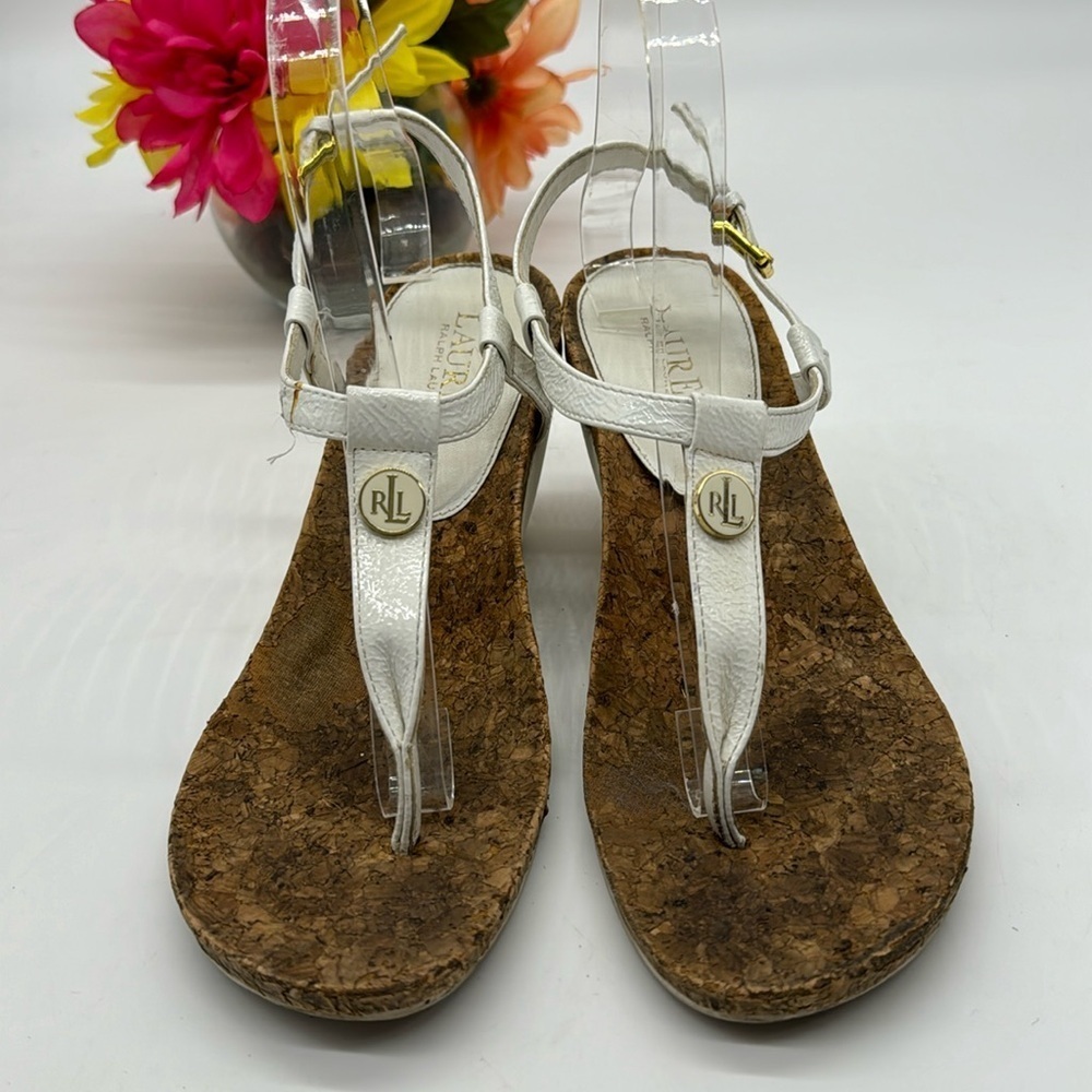 Lauren Ralph Lauren White Wedge Sandal with cork footbed Size 8 FFT6563G